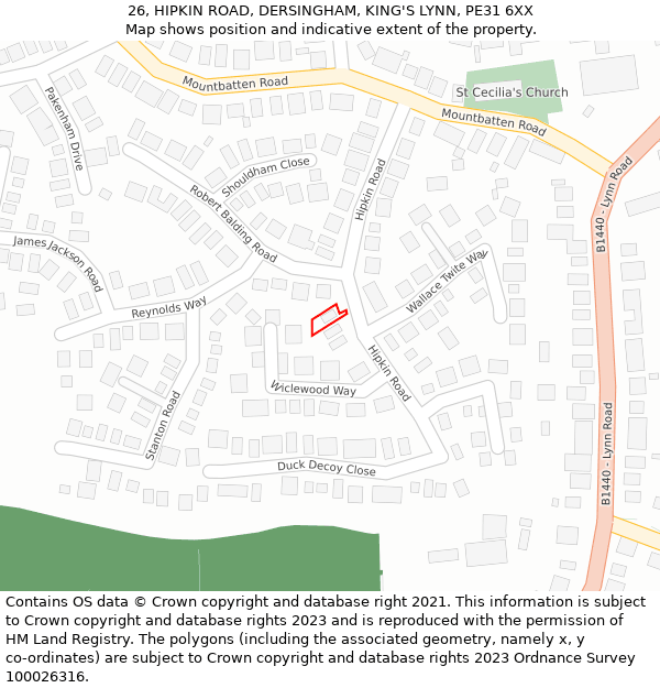 26, HIPKIN ROAD, DERSINGHAM, KING'S LYNN, PE31 6XX: Location map and indicative extent of plot