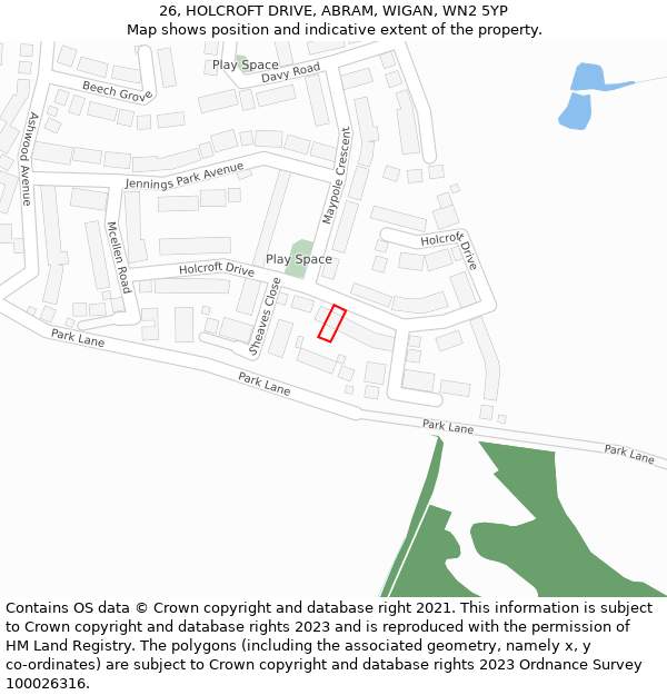 26, HOLCROFT DRIVE, ABRAM, WIGAN, WN2 5YP: Location map and indicative extent of plot