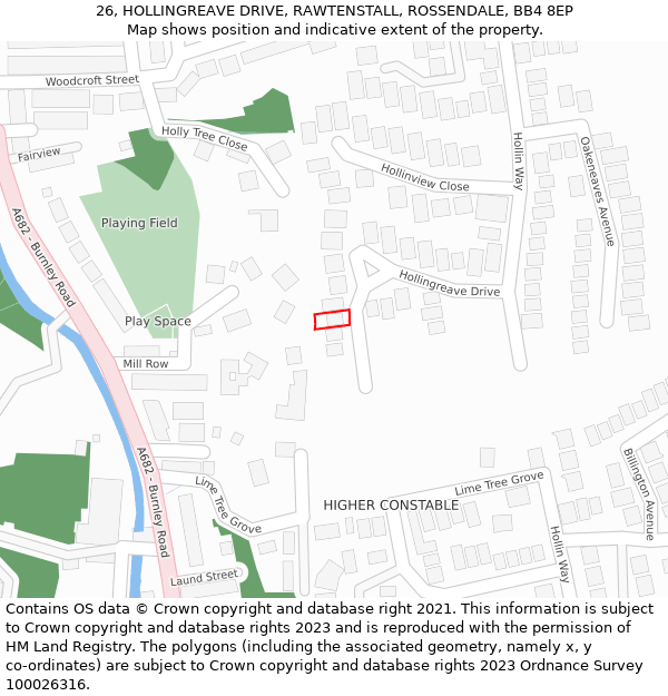 26, HOLLINGREAVE DRIVE, RAWTENSTALL, ROSSENDALE, BB4 8EP: Location map and indicative extent of plot