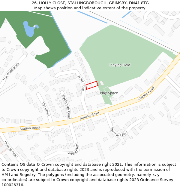 26, HOLLY CLOSE, STALLINGBOROUGH, GRIMSBY, DN41 8TG: Location map and indicative extent of plot