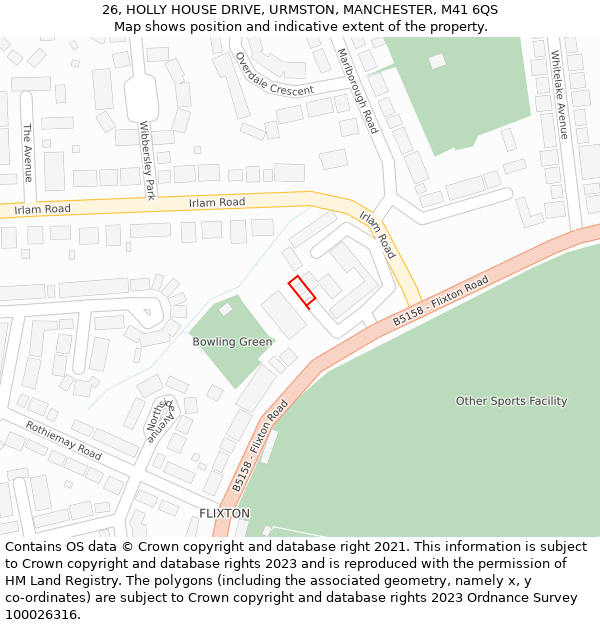 26, HOLLY HOUSE DRIVE, URMSTON, MANCHESTER, M41 6QS: Location map and indicative extent of plot