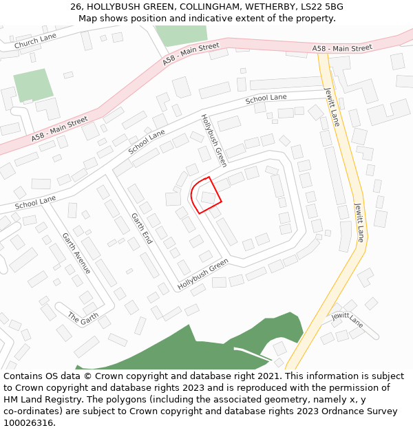 26, HOLLYBUSH GREEN, COLLINGHAM, WETHERBY, LS22 5BG: Location map and indicative extent of plot