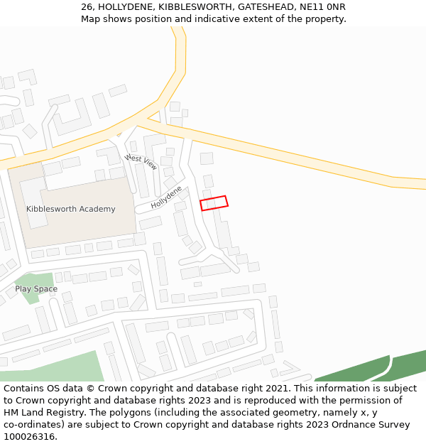 26, HOLLYDENE, KIBBLESWORTH, GATESHEAD, NE11 0NR: Location map and indicative extent of plot