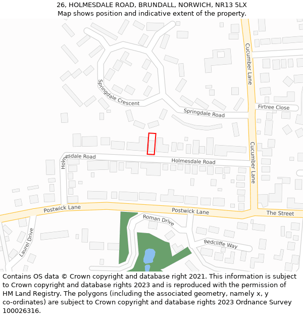 26, HOLMESDALE ROAD, BRUNDALL, NORWICH, NR13 5LX: Location map and indicative extent of plot