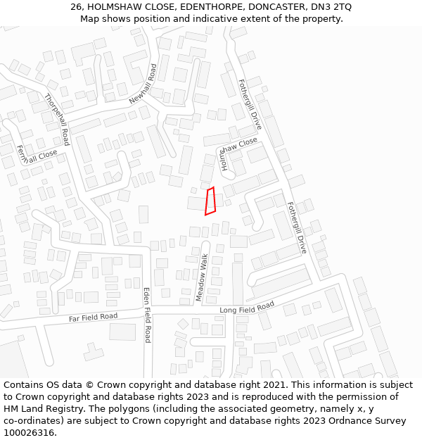 26, HOLMSHAW CLOSE, EDENTHORPE, DONCASTER, DN3 2TQ: Location map and indicative extent of plot
