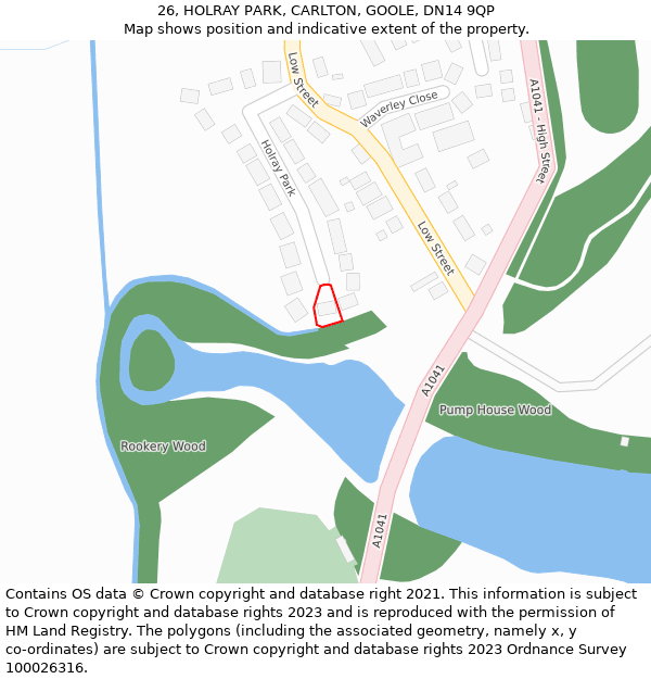 26, HOLRAY PARK, CARLTON, GOOLE, DN14 9QP: Location map and indicative extent of plot