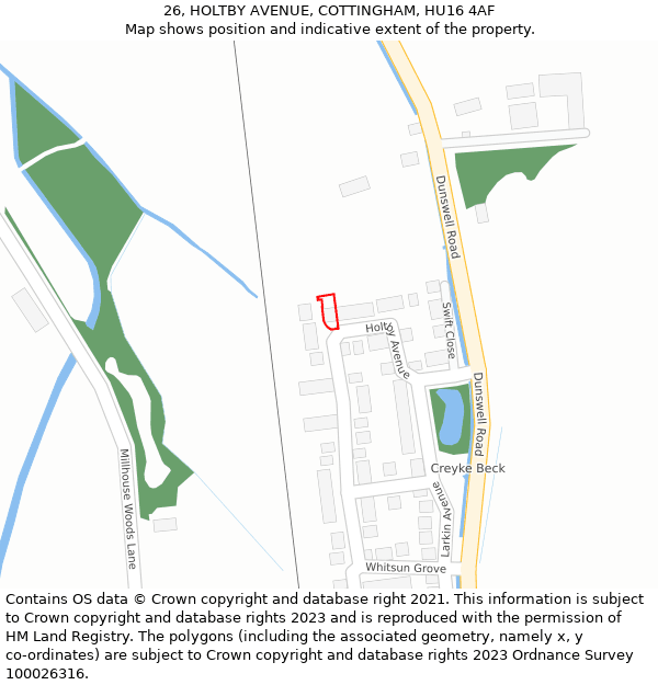 26, HOLTBY AVENUE, COTTINGHAM, HU16 4AF: Location map and indicative extent of plot