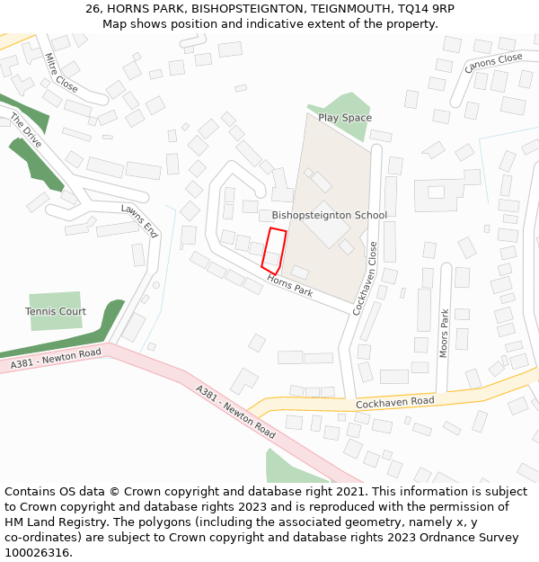 26, HORNS PARK, BISHOPSTEIGNTON, TEIGNMOUTH, TQ14 9RP: Location map and indicative extent of plot