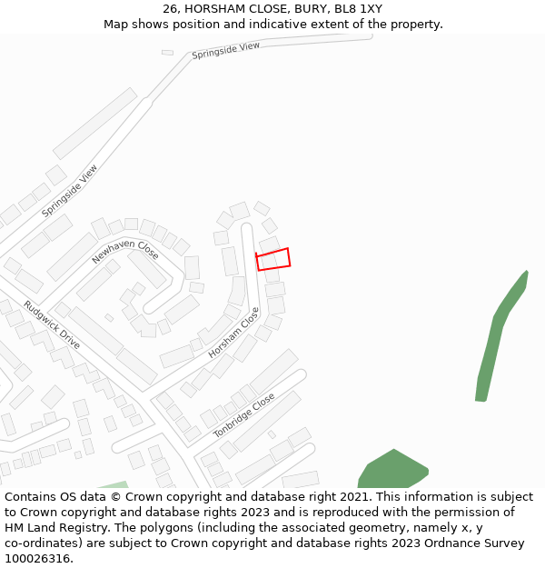 26, HORSHAM CLOSE, BURY, BL8 1XY: Location map and indicative extent of plot
