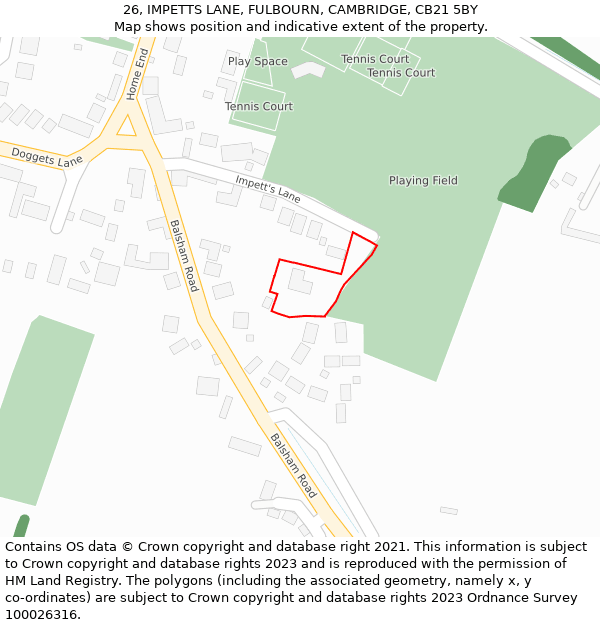 26, IMPETTS LANE, FULBOURN, CAMBRIDGE, CB21 5BY: Location map and indicative extent of plot