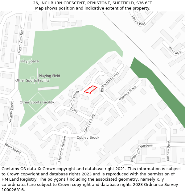 26, INCHBURN CRESCENT, PENISTONE, SHEFFIELD, S36 6FE: Location map and indicative extent of plot