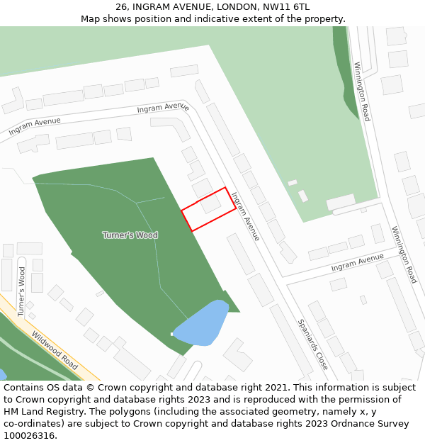 26, INGRAM AVENUE, LONDON, NW11 6TL: Location map and indicative extent of plot