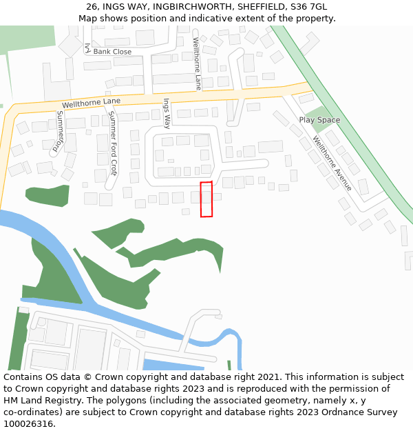 26, INGS WAY, INGBIRCHWORTH, SHEFFIELD, S36 7GL: Location map and indicative extent of plot