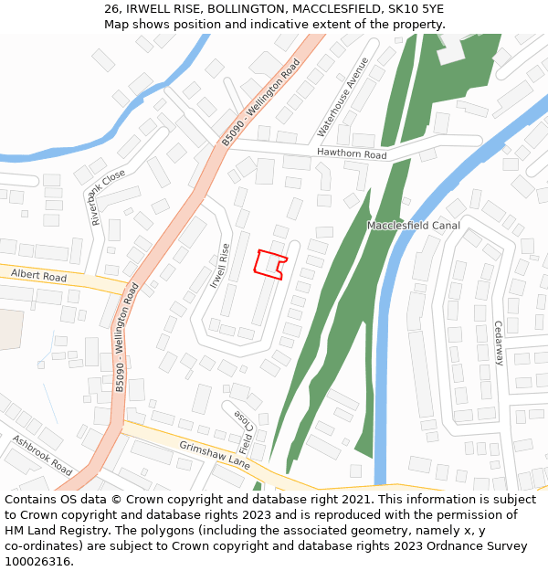 26, IRWELL RISE, BOLLINGTON, MACCLESFIELD, SK10 5YE: Location map and indicative extent of plot