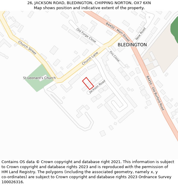 26, JACKSON ROAD, BLEDINGTON, CHIPPING NORTON, OX7 6XN: Location map and indicative extent of plot