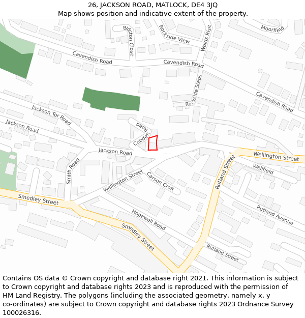 26, JACKSON ROAD, MATLOCK, DE4 3JQ: Location map and indicative extent of plot