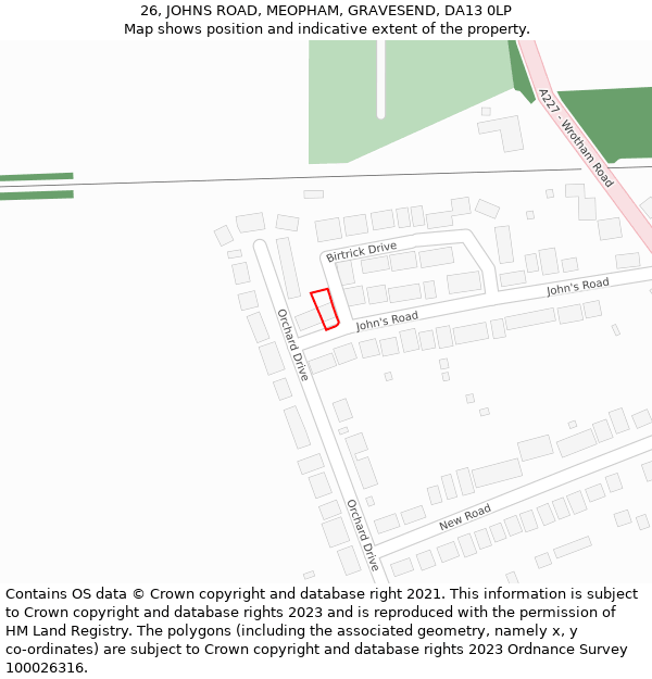 26, JOHNS ROAD, MEOPHAM, GRAVESEND, DA13 0LP: Location map and indicative extent of plot