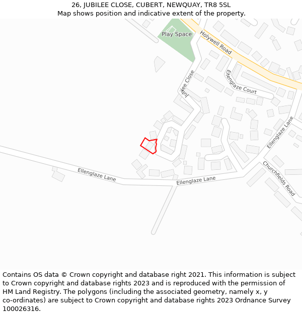 26, JUBILEE CLOSE, CUBERT, NEWQUAY, TR8 5SL: Location map and indicative extent of plot