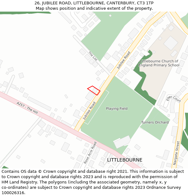 26, JUBILEE ROAD, LITTLEBOURNE, CANTERBURY, CT3 1TP: Location map and indicative extent of plot