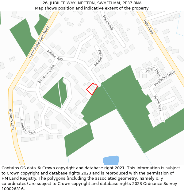 26, JUBILEE WAY, NECTON, SWAFFHAM, PE37 8NA: Location map and indicative extent of plot