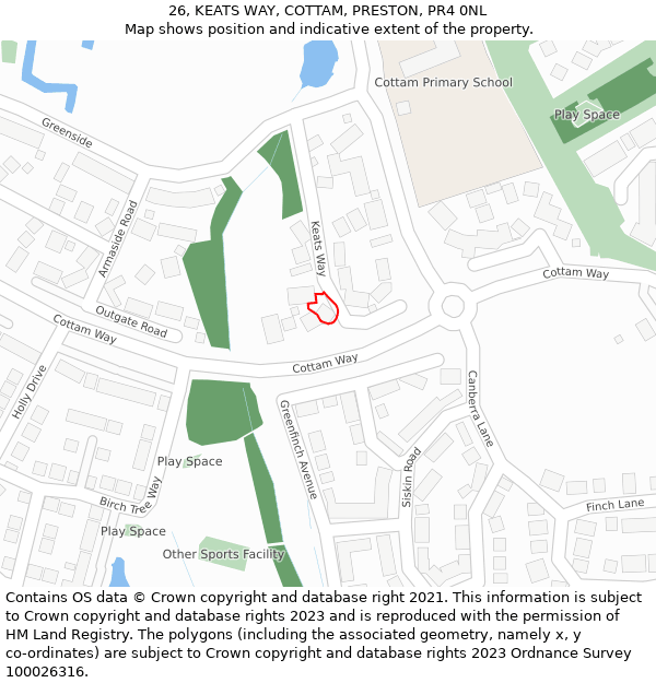 26, KEATS WAY, COTTAM, PRESTON, PR4 0NL: Location map and indicative extent of plot