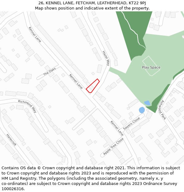 26, KENNEL LANE, FETCHAM, LEATHERHEAD, KT22 9PJ: Location map and indicative extent of plot