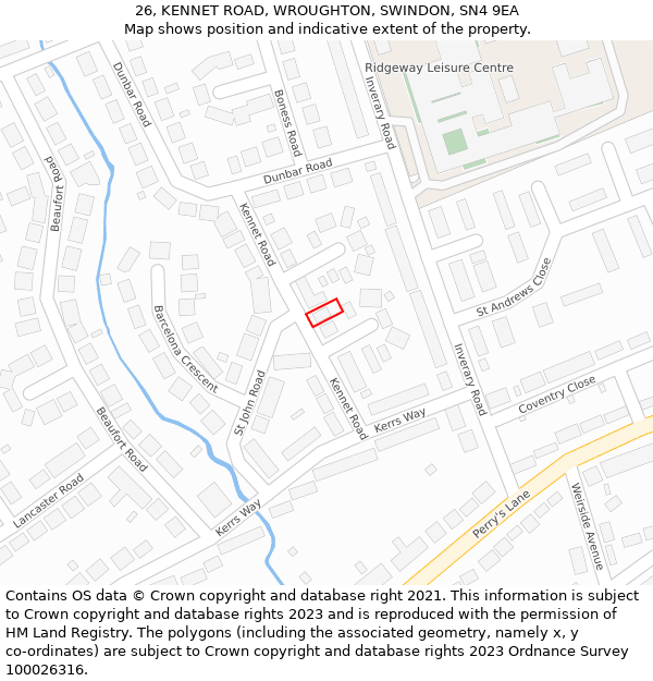 26, KENNET ROAD, WROUGHTON, SWINDON, SN4 9EA: Location map and indicative extent of plot