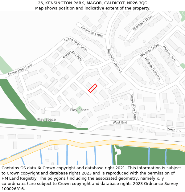 26, KENSINGTON PARK, MAGOR, CALDICOT, NP26 3QG: Location map and indicative extent of plot