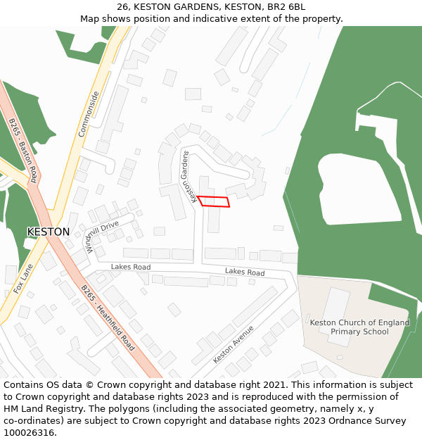 26, KESTON GARDENS, KESTON, BR2 6BL: Location map and indicative extent of plot