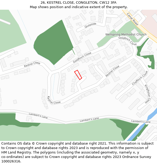 26, KESTREL CLOSE, CONGLETON, CW12 3FA: Location map and indicative extent of plot