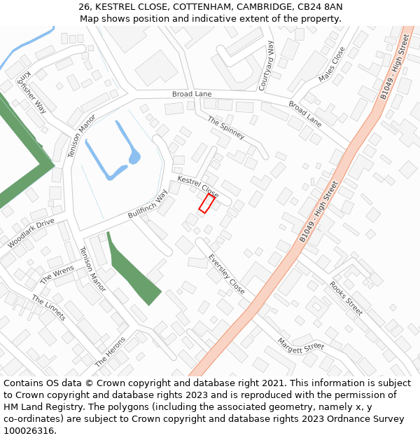 26, KESTREL CLOSE, COTTENHAM, CAMBRIDGE, CB24 8AN: Location map and indicative extent of plot