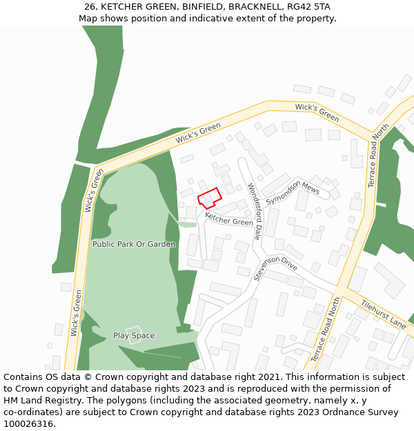 26, KETCHER GREEN, BINFIELD, BRACKNELL, RG42 5TA: Location map and indicative extent of plot