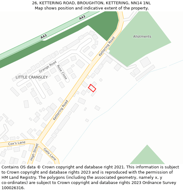 26, KETTERING ROAD, BROUGHTON, KETTERING, NN14 1NL: Location map and indicative extent of plot