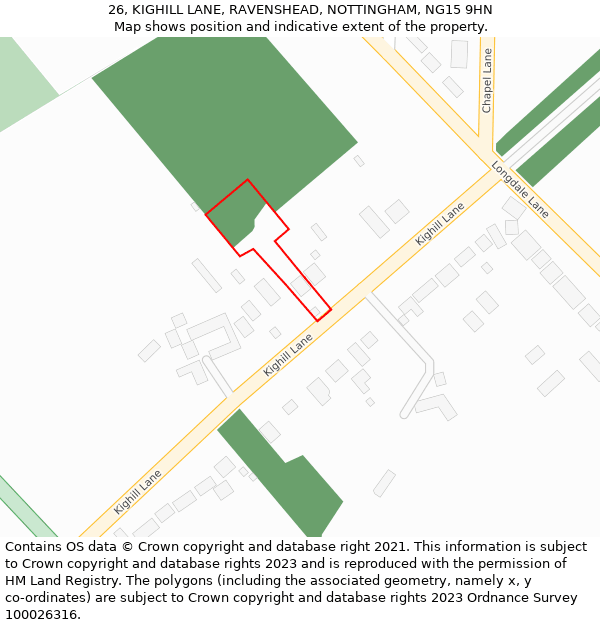 26, KIGHILL LANE, RAVENSHEAD, NOTTINGHAM, NG15 9HN: Location map and indicative extent of plot