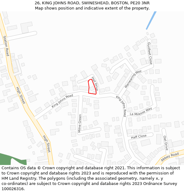 26, KING JOHNS ROAD, SWINESHEAD, BOSTON, PE20 3NR: Location map and indicative extent of plot