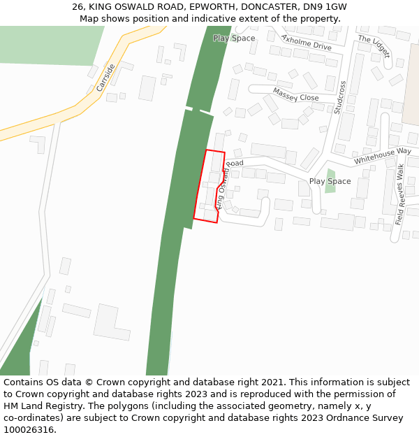 26, KING OSWALD ROAD, EPWORTH, DONCASTER, DN9 1GW: Location map and indicative extent of plot