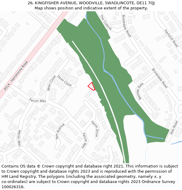 26, KINGFISHER AVENUE, WOODVILLE, SWADLINCOTE, DE11 7QJ: Location map and indicative extent of plot