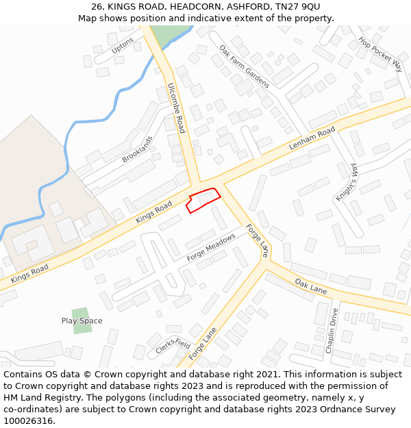 26, KINGS ROAD, HEADCORN, ASHFORD, TN27 9QU: Location map and indicative extent of plot