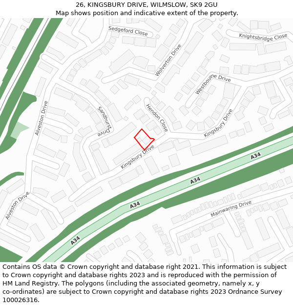 26, KINGSBURY DRIVE, WILMSLOW, SK9 2GU: Location map and indicative extent of plot