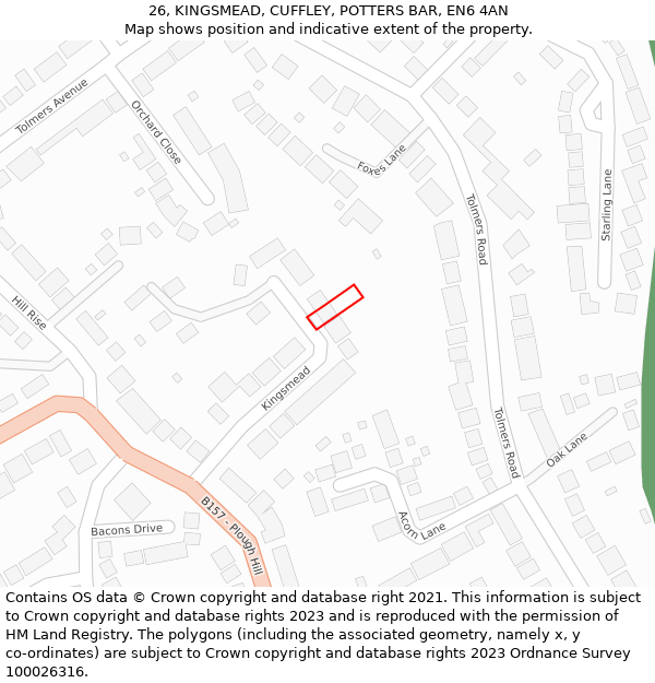 26, KINGSMEAD, CUFFLEY, POTTERS BAR, EN6 4AN: Location map and indicative extent of plot