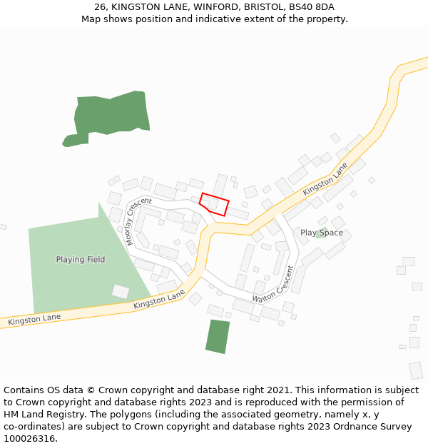 26, KINGSTON LANE, WINFORD, BRISTOL, BS40 8DA: Location map and indicative extent of plot