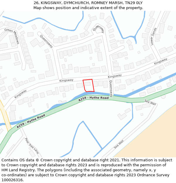 26, KINGSWAY, DYMCHURCH, ROMNEY MARSH, TN29 0LY: Location map and indicative extent of plot