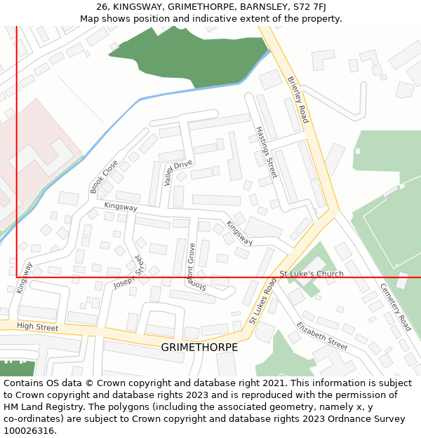 26, KINGSWAY, GRIMETHORPE, BARNSLEY, S72 7FJ: Location map and indicative extent of plot