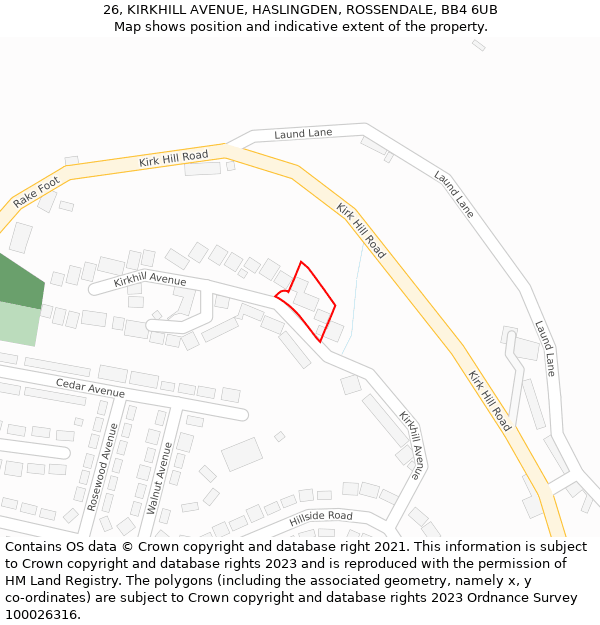 26, KIRKHILL AVENUE, HASLINGDEN, ROSSENDALE, BB4 6UB: Location map and indicative extent of plot