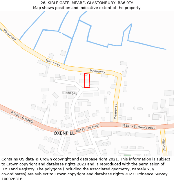 26, KIRLE GATE, MEARE, GLASTONBURY, BA6 9TA: Location map and indicative extent of plot