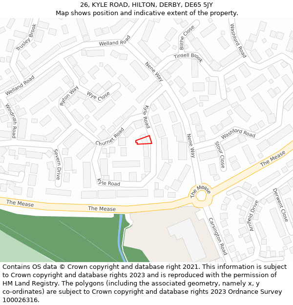 26, KYLE ROAD, HILTON, DERBY, DE65 5JY: Location map and indicative extent of plot