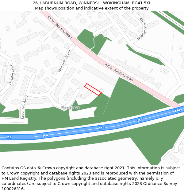 26, LABURNUM ROAD, WINNERSH, WOKINGHAM, RG41 5XL: Location map and indicative extent of plot