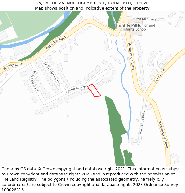 26, LAITHE AVENUE, HOLMBRIDGE, HOLMFIRTH, HD9 2PJ: Location map and indicative extent of plot