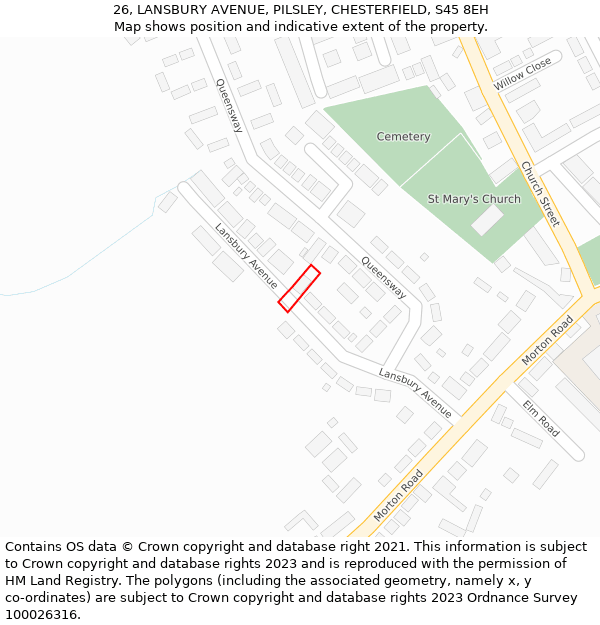 26, LANSBURY AVENUE, PILSLEY, CHESTERFIELD, S45 8EH: Location map and indicative extent of plot
