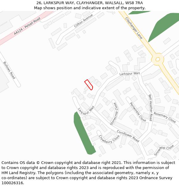 26, LARKSPUR WAY, CLAYHANGER, WALSALL, WS8 7RA: Location map and indicative extent of plot